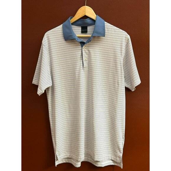 Dunning Golf Men's Red White Blue Striped Performance Polo Medium - Picture 1 of 6
